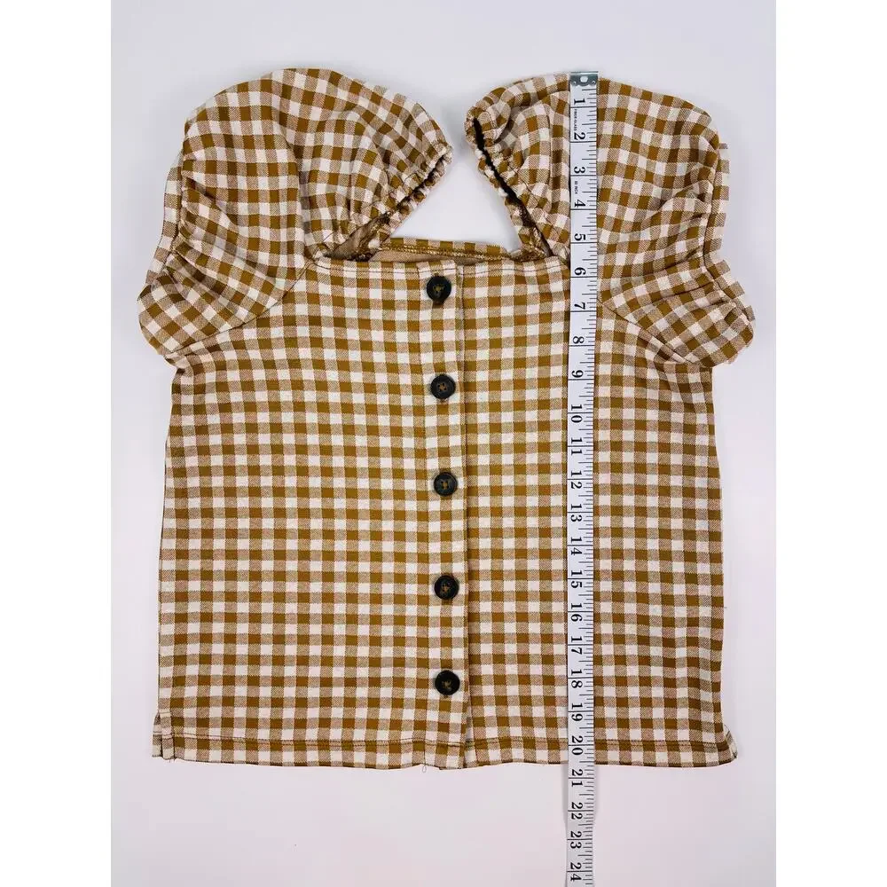 Madewell Brown Gingham Puff Sleeve Button Front Blouse Size XS Cottagecore